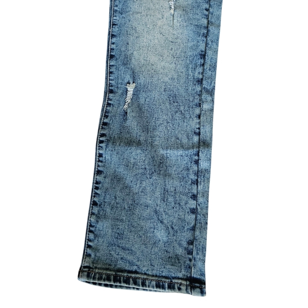 Men's Blue Slim Taper Fit Distressed Jeans with Fading - Picture 5 of 11